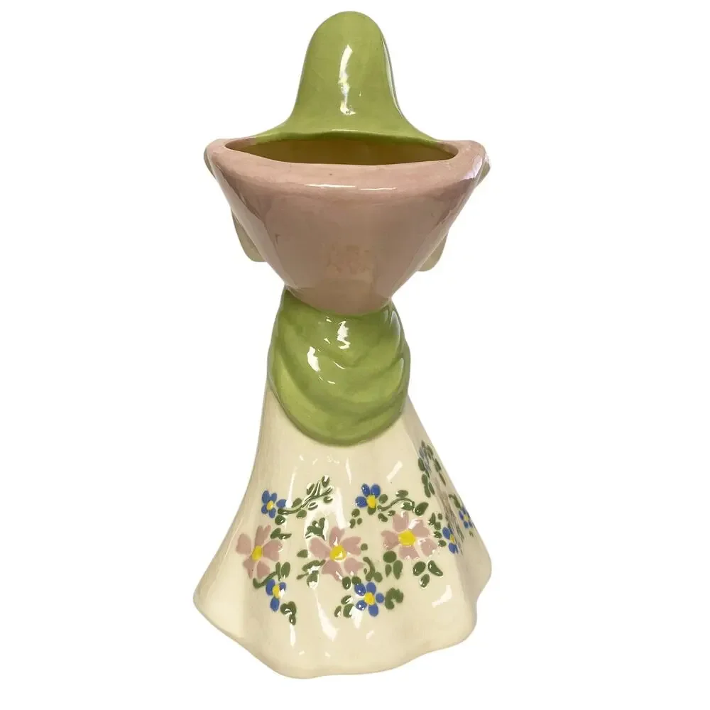 Vintage MK Signed Basket Lady Ceramic Pottery Decorative Vase